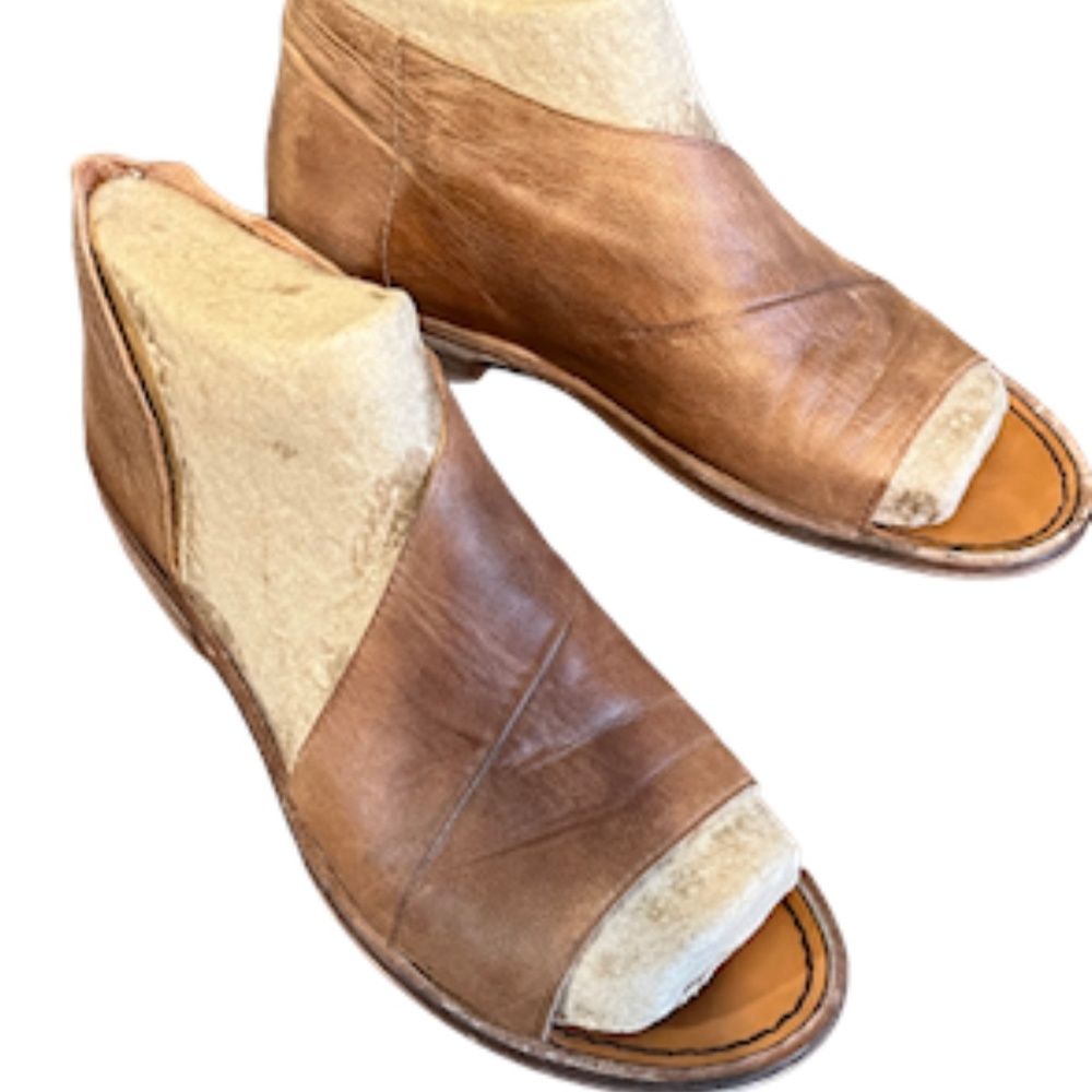 Free People Womens Shoes Size 10 Brown Leather Heeled Slip On Sandals Open Toe